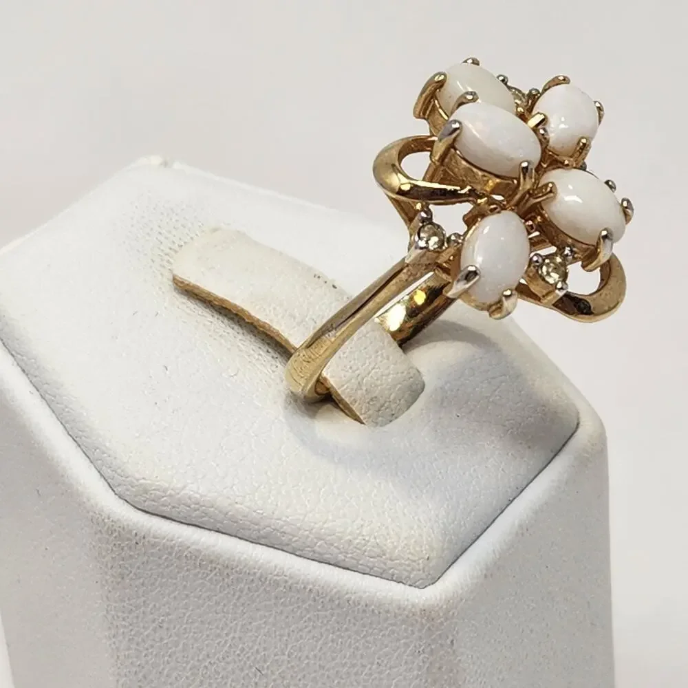Faux Opal Cluster Rhinestone Gold Plated Cocktail Ring Size 7.75 Costume Jewelry